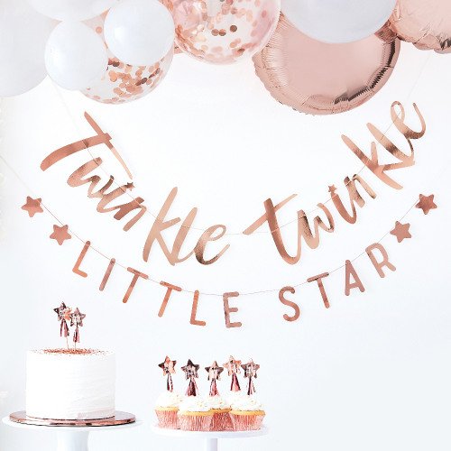 Rose Gold Baby Girl Shower - Twinkle Twinkle Banner